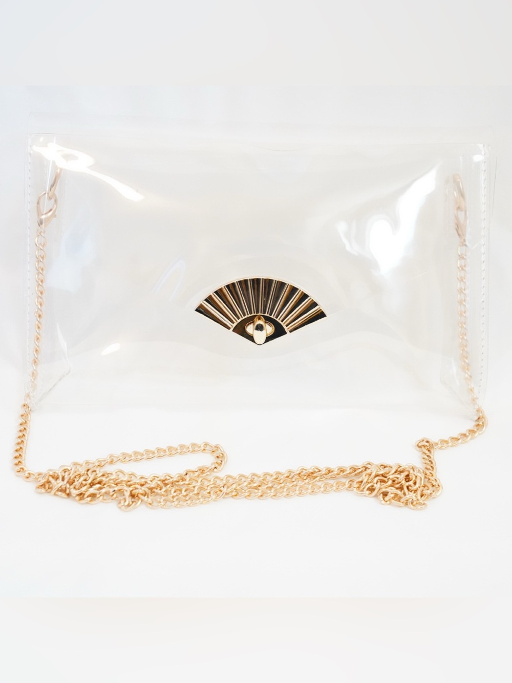 Clear Stadium Approved Crossbody Purse With Gold Fan Turnlock